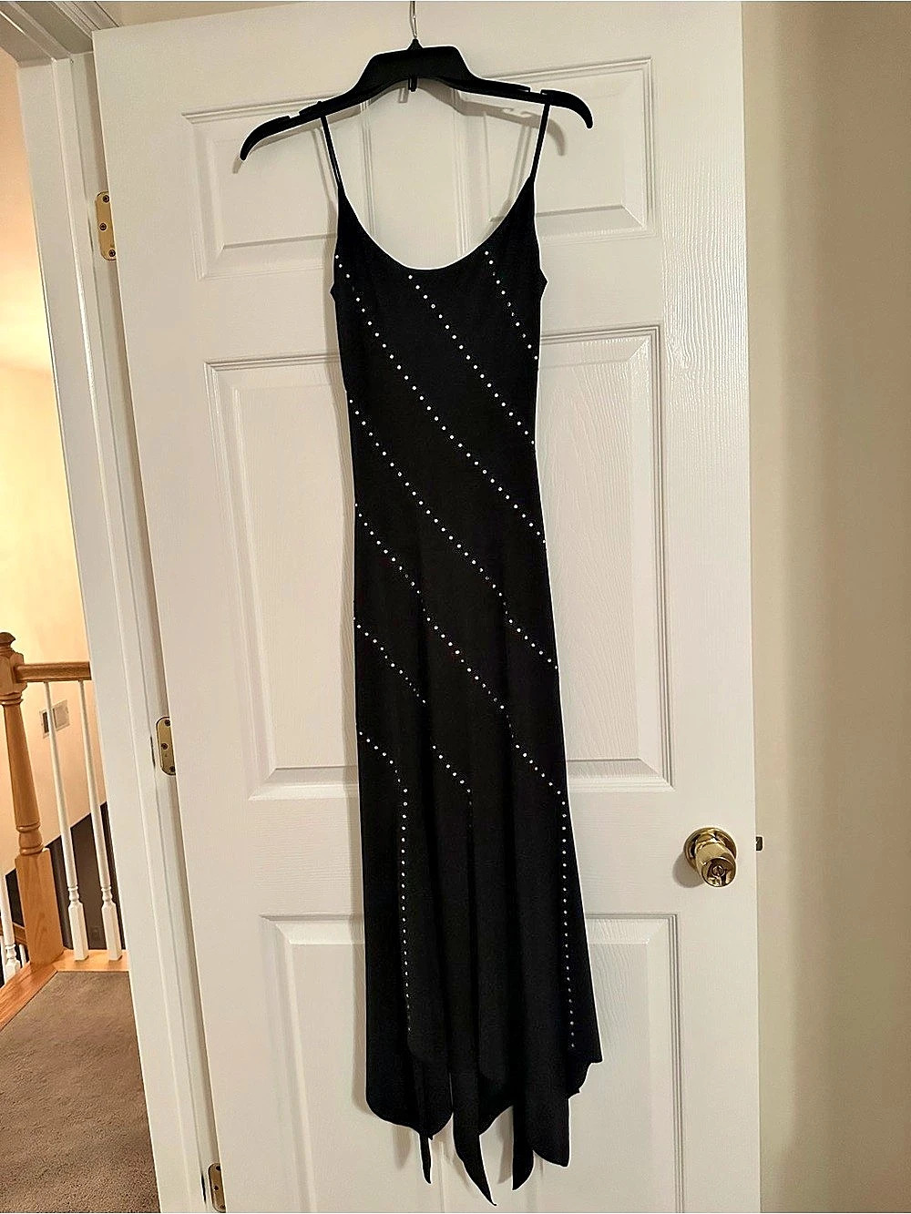 Vintage Y2K Caché Rhinestone Handkerchief Hem Dress XS